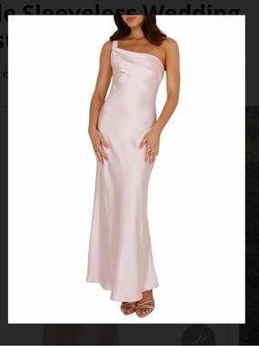 One-Shoulder Pink Satin Evening Dress size medium